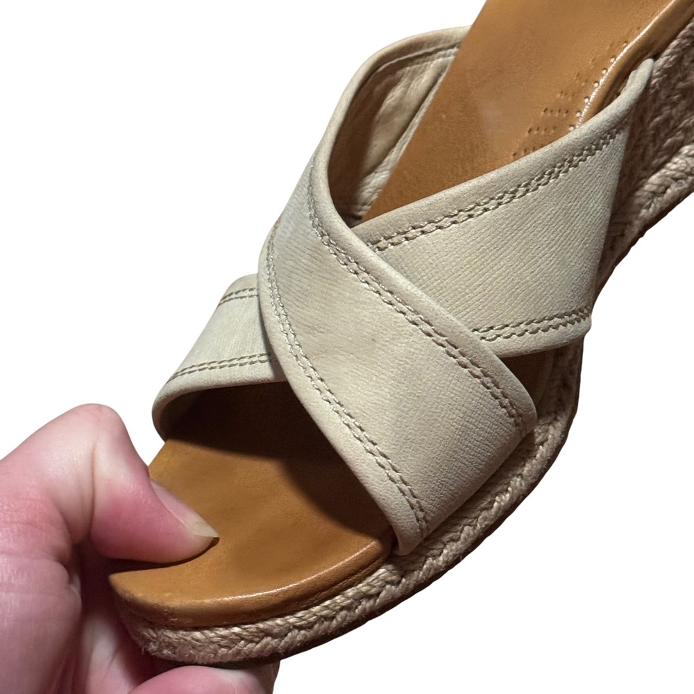 UGG Gwyn Beige Leather Espadrille Wedge Slide Sandals Women's Size 7 - Picture 7 of 13